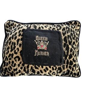 Pillow Cheeta Print "Queen Mother" With Needlepoint Pearl Crown